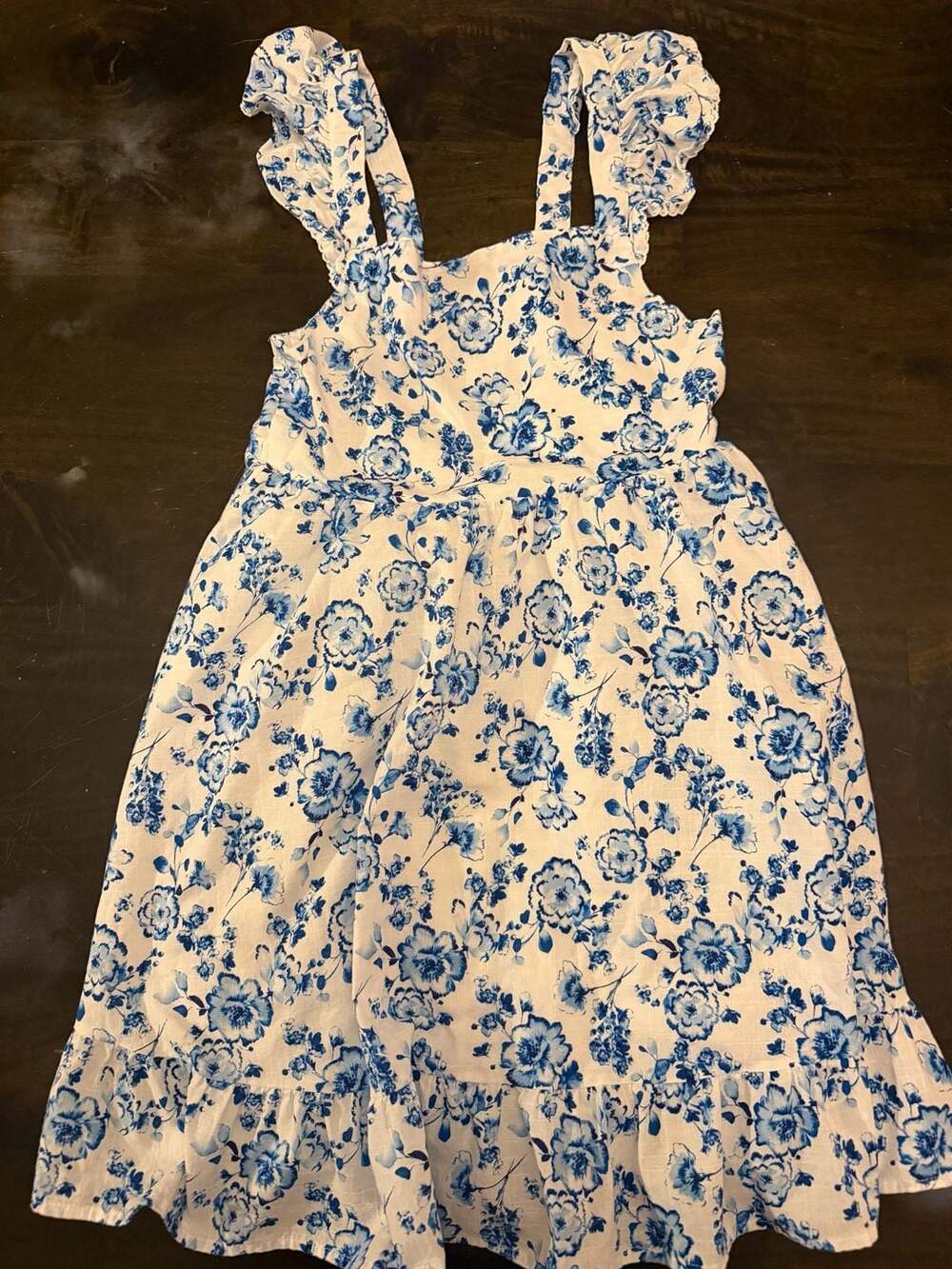 Haute Hippie Kids Style Blue and White Floral Ruffle Strap Dress Size 12